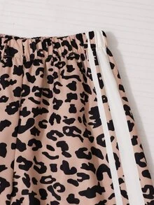 SHEIN 女童3件套，甜酷韓系運動風80年代休閒學生套裝，棕色白色米色拼色連帽外套寬腿褲套裝 - 杏色 - 查看 7
