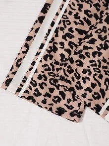 SHEIN 女童3件套，甜酷韓系運動風80年代休閒學生套裝，棕色白色米色拼色連帽外套寬腿褲套裝 - 杏色 - 查看 5