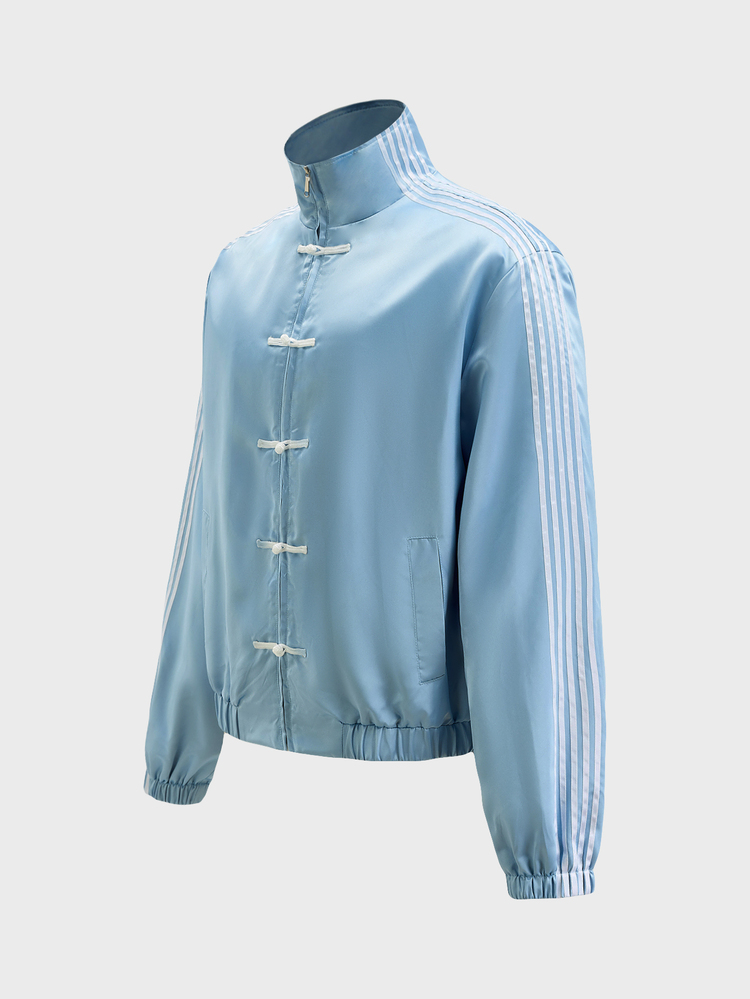 SWAVVY Men's Casual Jacket With Side Stripe And Frog Button Design - Blue - View 3