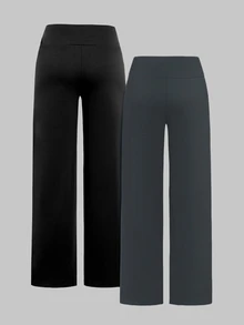 SHEIN 青少年女孩高腰直筒寬鬆黑色運動長褲，萬聖節秋季風格 - 彩色 - 查看 6