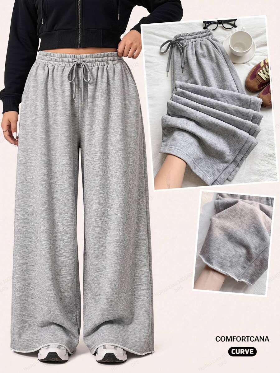 Comfortcana Plus Size Casual Extra Loose Grey Wide Leg Pants , Palazzo Pants Fall - Light Grey - View 1