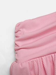 SHEIN Tween女孩粉色羅紋抓皺長袖上衣與百褶裙兩件套，圓領短袖抓皺短版上衣與高腰百褶裙，親膚彈性羅紋面料，甜美女孩風童裝，日常穿著校園穿搭，獨特設計四季兒童套裝 - 粉色 - 查看 7