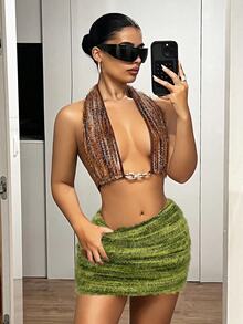 SHEIN ICON Vintage American Mermaid Bodycon Sexy Mini Skirt - Green - View 6