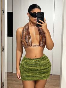 SHEIN ICON Vintage American Mermaid Bodycon Sexy Mini Skirt - Green - View 7