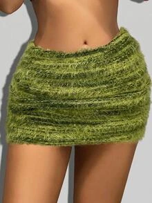 SHEIN ICON Vintage American Mermaid Bodycon Sexy Mini Skirt - Green - View 3