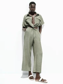 SHEIN Women's Elegant Striped Shirt And Pants Set, Suitable For Summer Vacation And Outdoor Wear - Green - View 2