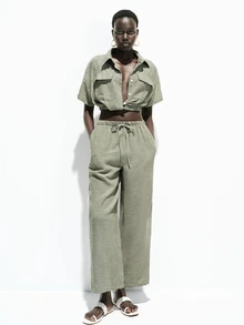 SHEIN Women's Elegant Striped Shirt And Pants Set, Suitable For Summer Vacation And Outdoor Wear - Green - View 7