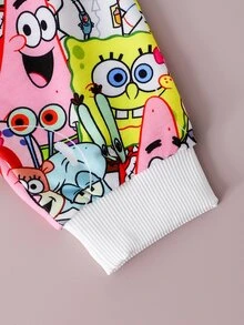 SpongeBob SquarePants | SHEIN 2件組男嬰卡通印花拼接袖圓領運動衫與慢跑長褲，適合外出、購物與日常穿著，春秋款 - 彩色 - 查看 6