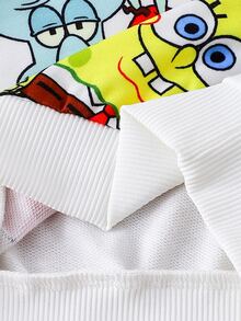 SpongeBob SquarePants | SHEIN 2件組男嬰卡通印花拼接袖圓領運動衫與慢跑長褲，適合外出、購物與日常穿著，春秋款 - 彩色 - 查看 5