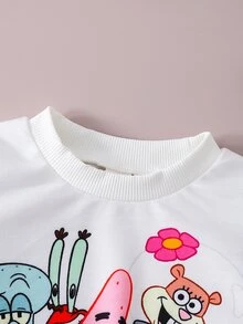 SpongeBob SquarePants | SHEIN 2件組男嬰卡通印花拼接袖圓領運動衫與慢跑長褲，適合外出、購物與日常穿著，春秋款 - 彩色 - 查看 8