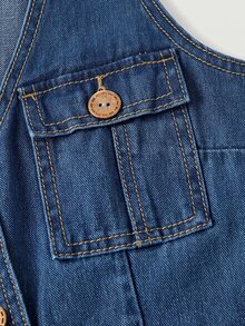 Balvessa Jumpsuit Denim Wanita Kasual dengan Kancing Depan dan Saku, Potongan Kaki Lebar - Biru - View 8