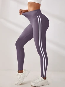 Easithlete Easithlete 女款休閒基礎款肌肉運動雙條紋裝飾緊身褲 健身運動 白色 夏季 - 紫丁香色 - 查看 6