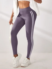 Easithlete Easithlete 女款休閒基礎款肌肉運動雙條紋裝飾緊身褲 健身運動 白色 夏季 - 紫丁香色 - 查看 3