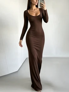 INAWLY Solva Elegant Solid Color Slim Fit Dress - Multicolor - View 2