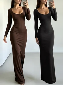 INAWLY Solva Elegant Solid Color Slim Fit Dress - Multicolor - View 6