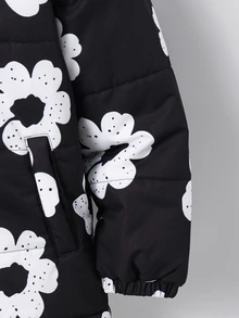 SHEIN 兒童青少年男孩保暖內裡加厚黑色夾克，秋冬款，絎縫外套，冬季外套，派克大衣，填充外套，填充外套，絎縫外套 - 黑與白 - 查看 4