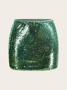 SHEIN ICON Women's Sequined Party Bodycon Mini Skirt - Dark Green - View 5