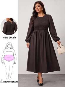 Enliva Plus-Size Women's Brown Simple Casual Long-Sleeved Dress, Suitable For Dates And Commuting - Brown - View 1