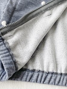 SHEIN Tween Girl Frog Button Design Side Stripe Casual Jacket - Grey - View 7