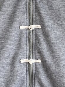 SHEIN Tween Girl Frog Button Design Side Stripe Casual Jacket - Grey - View 5
