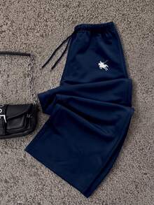 Tween Girl Casual Versatile Drawstring Waist Sweatpants - Navy Blue - View 3