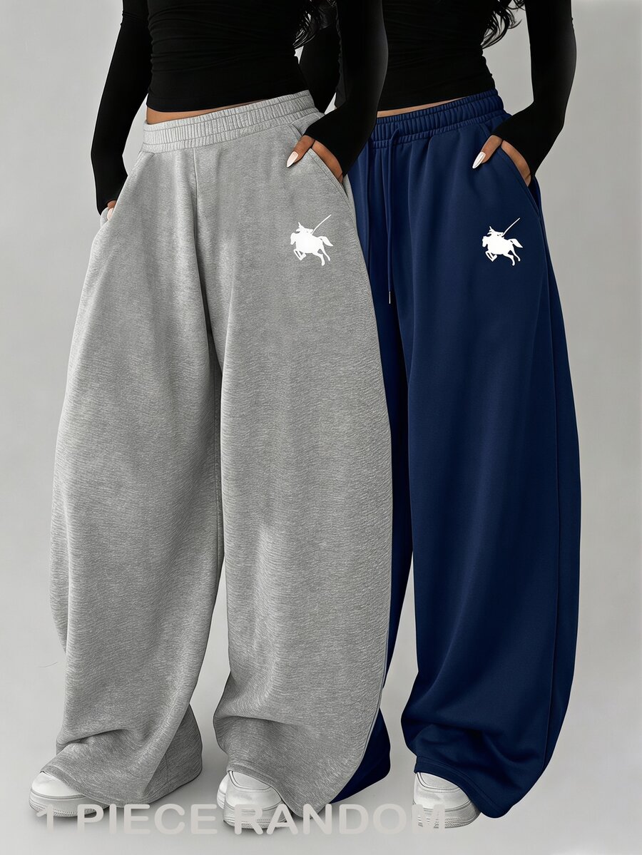 Tween Girl Casual Versatile Drawstring Waist Sweatpants - Navy Blue - View 1