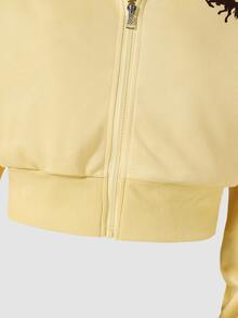 SHEIN Teen Girls Jacket Set, Brown, Jacket + Pants 2 Pieces Set, Loose Fit, Warm For Autumn/Winter, Fashionable Versatile, Casual Teen Streetwear, Zipper - Yellow - View 9