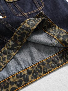 ROMWE MEN Men's Leopard Print Patchwork Loose Fit Denim Jacket - Multicolor - View 8