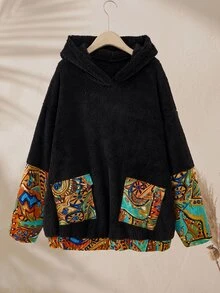 Rusticease Plus Size Vintage Casual Boho Cartoon Print Hooded Sweatshirt For Vacation Formal Going Out Beach Black Autumn - Black - View 2