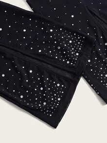 SHEIN X KeniaOs SHEIN ICON 镂空开叉下摆网眼喇叭裤（不含内裤） - 黑色 - 查看 7