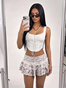 SHEIN ICON Women's Floral Print Ruffle Hem Mini Skirt For Holiday - Multicolor - View 1