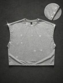 ROMWE MEN Men's Studded Decor Casual Versatile Daily Wear Top - Grey - View 1