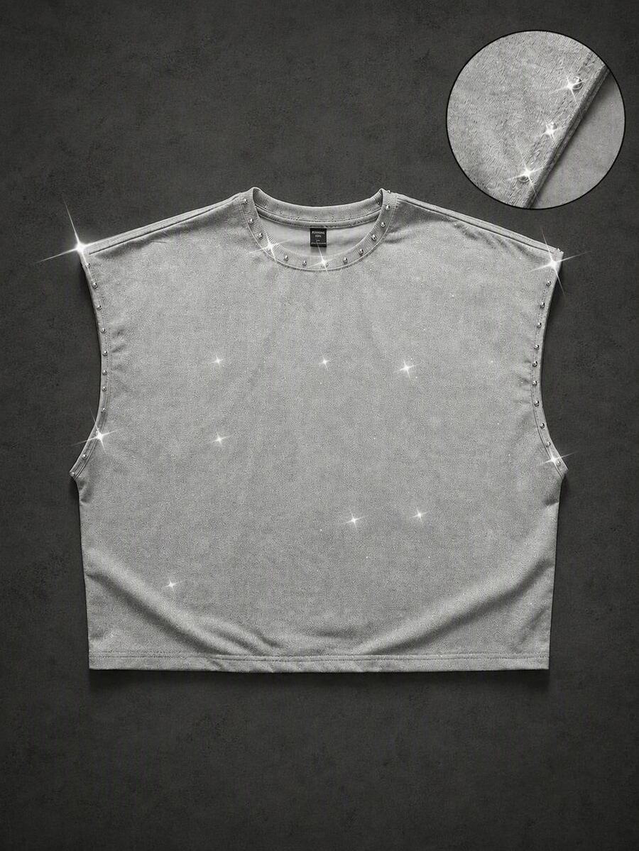 ROMWE MEN Men's Studded Decor Casual Versatile Daily Wear Top - Grey - View 1