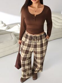 Solflare Conjunto de Top de unicolor & Pantalones a Cuadros Talla Grande - Multicolor - Ver 6