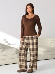 Solflare Conjunto de Top de unicolor & Pantalones a Cuadros Talla Grande - Multicolor - Ver 3