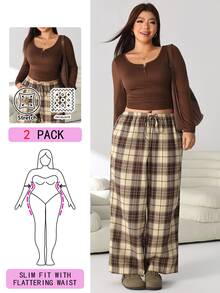 Solflare Conjunto de Top de unicolor & Pantalones a Cuadros Talla Grande - Multicolor - Ver 1
