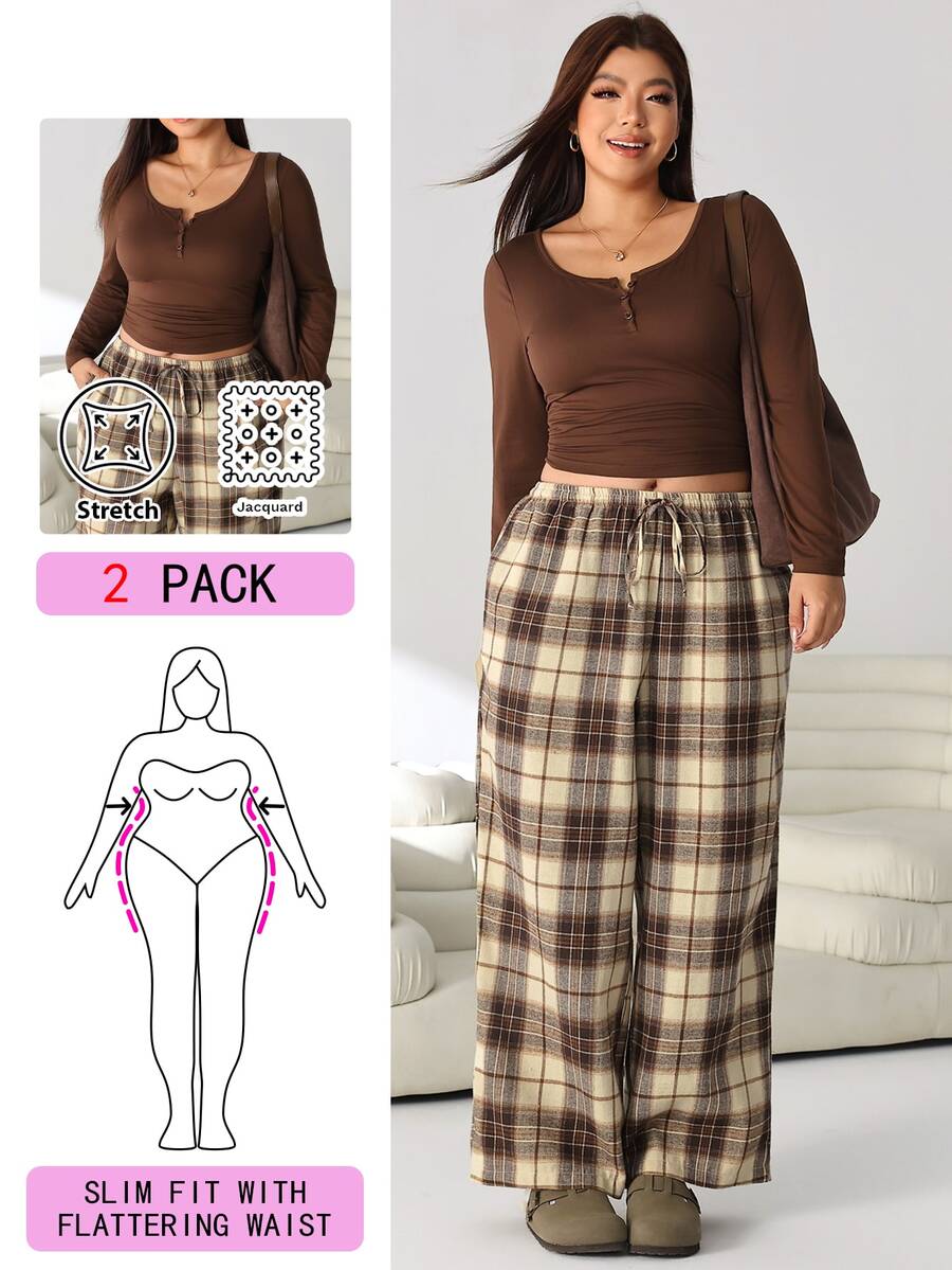 Solflare Conjunto de Top de unicolor & Pantalones a Cuadros Talla Grande - Multicolor - Ver 1