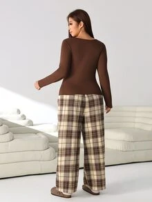 Solflare Conjunto de Top de unicolor & Pantalones a Cuadros Talla Grande - Multicolor - Ver 2