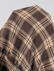 Solflare New F/W Plus Size Brown Long Sleeve Top & Vintage Brown Plaid Ruffle Hem Skirt 2 Pieces Set For Work, Outings, Dates & School - Multicolor - View 7