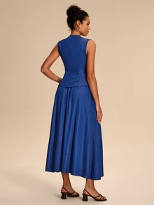 Eryvara Women's Casual Commuter Button Decor Camisole And Skirt Set, Summer - Blue - View 2