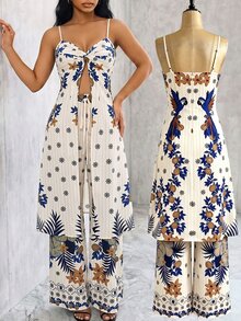 Eryvara Women's Casual Sexy Floral Print Camisole And Straight Leg Pants Set, Spring/Summer Golf White - Multicolor - View 3