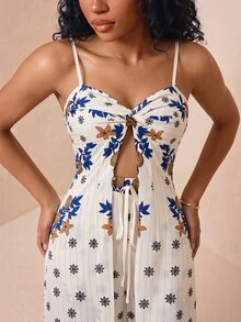 Eryvara Women's Casual Sexy Floral Print Camisole And Straight Leg Pants Set, Spring/Summer Golf White - Multicolor - View 5
