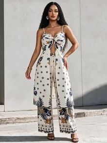 Eryvara Women's Casual Sexy Floral Print Camisole And Straight Leg Pants Set, Spring/Summer Golf White - Multicolor - View 1