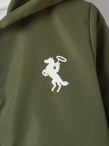 Casuvi Kids 1件小男孩休閒簡約街頭塗鴉印花風格長袖外套，時尚休閒設計，適合夏季穿著，適合4-7歲男孩日常穿著 - 軍綠色 - 查看 3