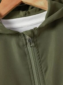 Casuvi Kids 1件小男孩休閒簡約街頭塗鴉印花風格長袖外套，時尚休閒設計，適合夏季穿著，適合4-7歲男孩日常穿著 - 軍綠色 - 查看 5
