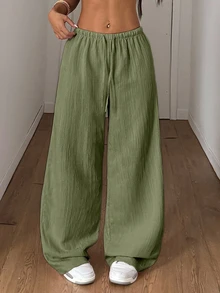 StreetHx Petite 女款秋季紋理直筒褲，小個女款度假休閒鼠尾草綠居家休閒褲 - 薄荷綠 - 查看 6