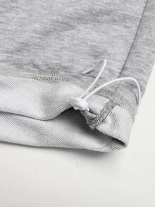 SHEIN 青少年女孩秋冬針織淺灰色休閒抽繩口袋對比飾邊可調褲腳寬鬆闊腿二合一運動長褲，百搭長褲 - 淺灰色 - 查看 10