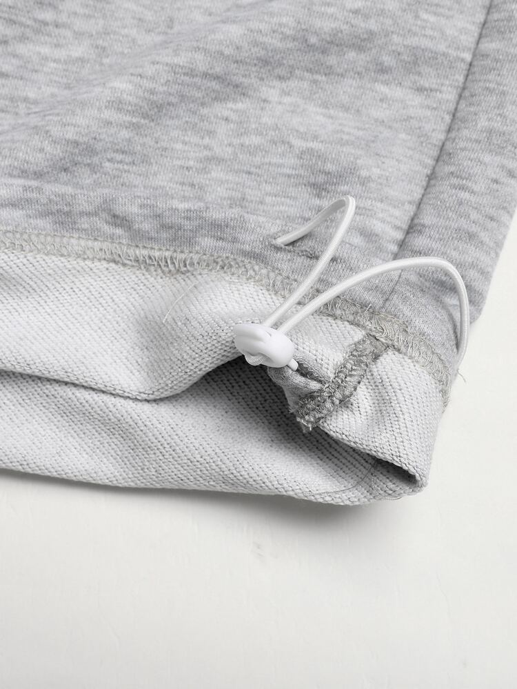 SHEIN Tween Girl Pants Tween Girl Autumn/Winter Knitted Light Gray Casual Drawstring Pocket Contrast Trim Adjustable Hem Loose Wide Leg 2-In-1 Sweatpants, Versatile Long Pants - Light Grey - View 10