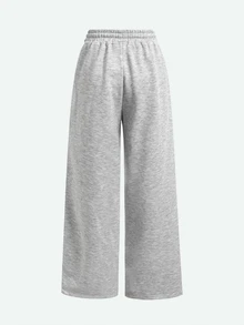 SHEIN 青少年女孩秋冬針織淺灰色休閒抽繩口袋對比飾邊可調褲腳寬鬆闊腿二合一運動長褲，百搭長褲 - 淺灰色 - 查看 8