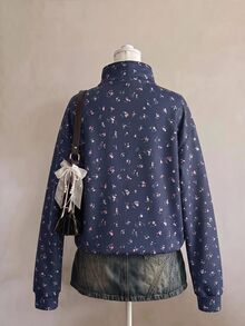 SHEIN EZwear 女款小碎花 Polo 半拉鍊運動衫，秋冬新品，適合日常通勤、約會、聚會、秋冬、夏季、派對、婚禮、海灘、畢業典禮等場合，優雅休閒，適合外出，Y2K 風格，音樂節等 - 彩色 - 查看 2